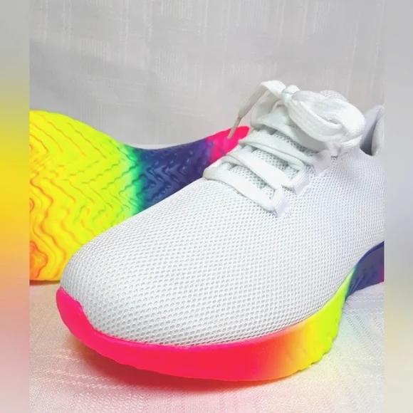 SHOES Women Sneakers Rainbow White Lightweight Casual Shoes Size 7 - Picture 2 of 13